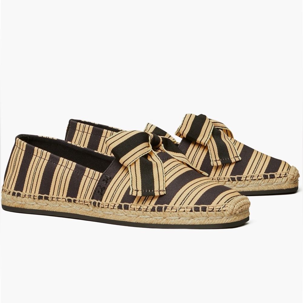 New TORY BURCH Bow Espadrille In Vintage Stripe Ribbon Size 6.5 - Picture 8 of 8